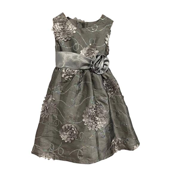 Girls Rare Edition Dress Size 24 Months Grey Flower Glitter Sequin and Tulle - Picture 2 of 3